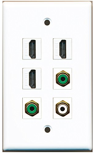 RiteAV - 3 HDMI 1 Port RCA White 2 Port RCA Green Wall Plate