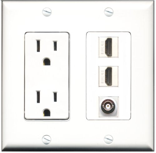 RiteAV - 15 Amp Power Outlet 2 Port HDMI 1 Port BNC Decorative Wall Plate