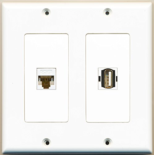 RiteAV - 1 Port USB A-A 1 Port Cat6 Ethernet White - Dual Gang Wall Plate