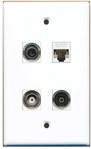 RiteAV - 1 Port Toslink 1 Port 3.5mm 1 Port BNC 1 Port Cat5e Ethernet White Wall Plate