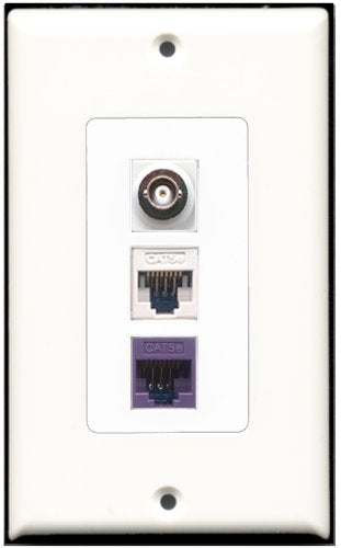 RiteAV - 1 Port BNC 1 Cat5e Ethernet White 1 Cat5e Ethernet Purple Wall Plate Decorative