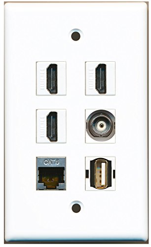 RiteAV - 3 HDMI 1 Port USB A-A 1 Port Shielded Cat6 Ethernet 1 Port BNC Wall Plate