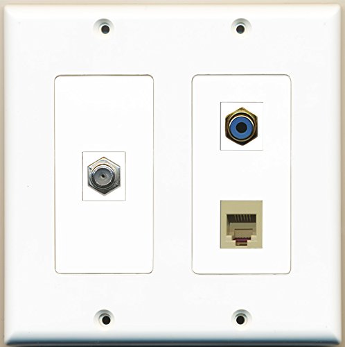 RiteAV - 1 Port RCA Blue 1 Port Coax Cable TV- F-Type 1 Port Phone RJ11 RJ12 Beige - 2 Gang Wall Plate
