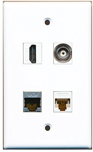 RiteAV - 1 Port HDMI 1 Port Shielded Cat6 Ethernet 1 Port BNC 1 Port Cat6 Ethernet White Wall Plate