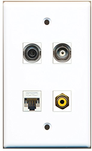 RiteAV - 1 Port RCA Yellow 1 Port 3.5mm 1 Port BNC 1 Port Cat5e Ethernet White Wall Plate