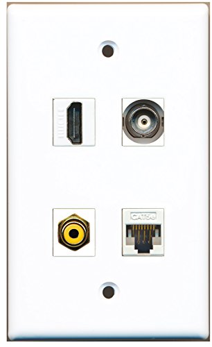 RiteAV - 1 Port HDMI 1 Port RCA Yellow 1 Port BNC 1 Port Cat5e Ethernet White Wall Plate