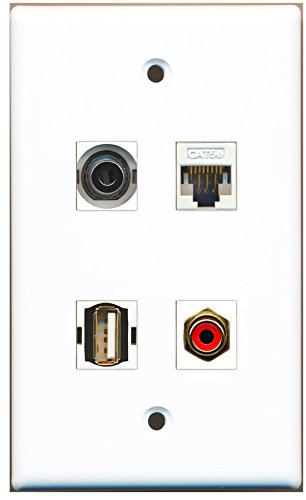 RiteAV - 1 Port RCA Red 1 Port USB A-A 1 Port 3.5mm 1 Port Cat5e Ethernet White Wall Plate