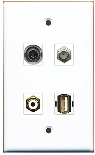 RiteAV - 1 Port RCA White 1 Port Coax Cable TV- F-Type 1 Port USB A-A 1 Port 3.5mm Wall Plate