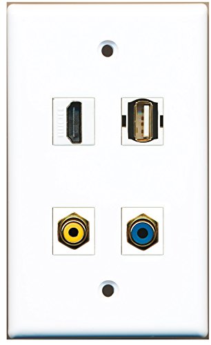 RiteAV - 1 Port HDMI 1 Port RCA Yellow 1 Port RCA Blue 1 Port USB A-A Wall Plate