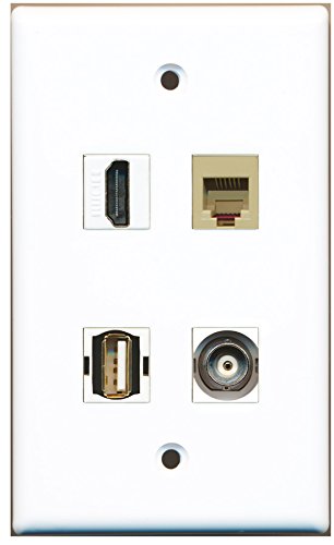 RiteAV - 1 Port HDMI 1 Port USB A-A 1 Port Phone RJ11 RJ12 Beige 1 Port BNC Wall Plate