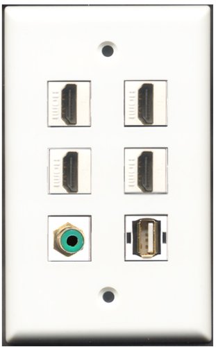RiteAV - 4 Port HDMI 1 RCA Green 1 USB A-A Wall Plate