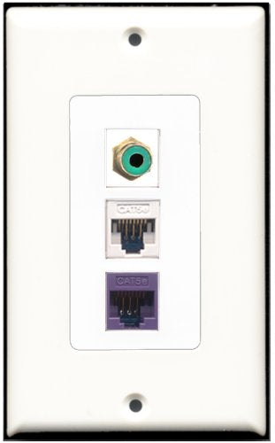 RiteAV - 1 Port RCA Green 1 Cat5e Ethernet White 1 Cat5e Ethernet Purple Wall Plate Decorative