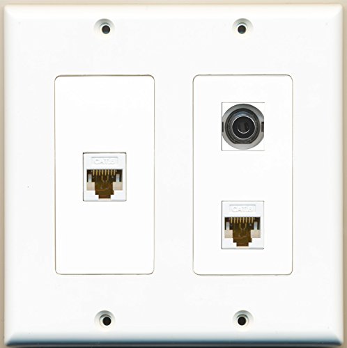 RiteAV - 1 Port 3.5mm 2 Port Cat6 Ethernet White - 2 Gang Wall Plate