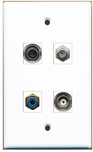RiteAV - 1 Port RCA Blue 1 Port Coax Cable TV- F-Type 1 Port 3.5mm 1 Port BNC Wall Plate