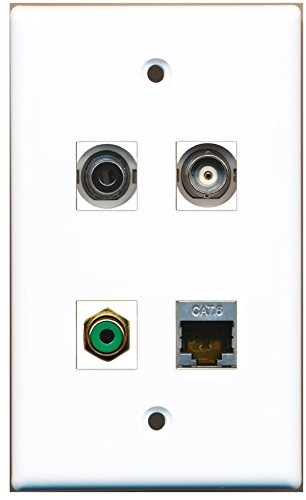 RiteAV - 1 Port RCA Green 1 Port Shielded Cat6 Ethernet 1 Port 3.5mm 1 Port BNC Wall Plate