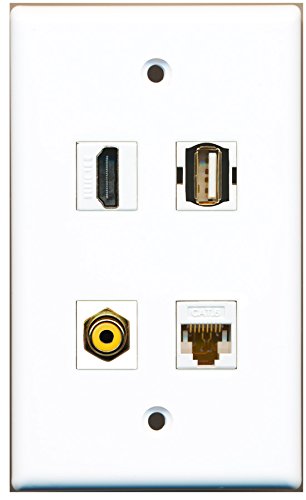 RiteAV - 1 Port HDMI 1 Port RCA Yellow 1 Port USB A-A 1 Port Cat6 Ethernet White Wall Plate
