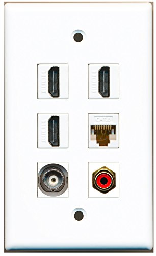 RiteAV - 3 HDMI 1 Port RCA Red 1 Port BNC 1 Port Cat6 Ethernet White Wall Plate