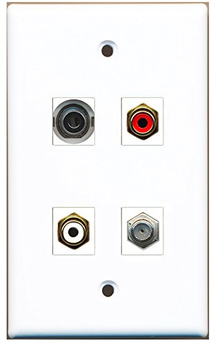 RiteAV - 1 Port RCA Red 1 Port RCA White 1 Port Coax Cable TV- F-Type 1 Port 3.5mm Wall Plate