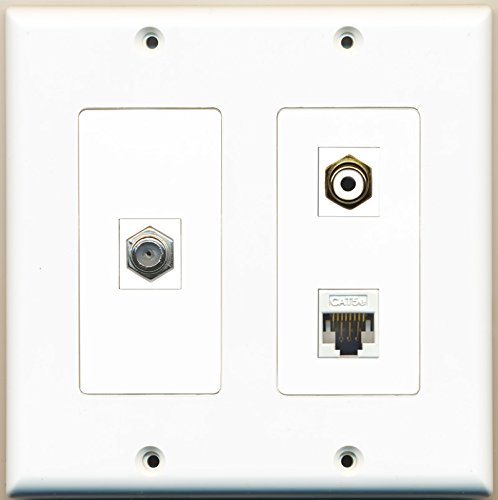 RiteAV - 1 Port RCA White 1 Port Coax Cable TV- F-Type 1 Port Cat5e Ethernet White - 2 Gang Wall Plate