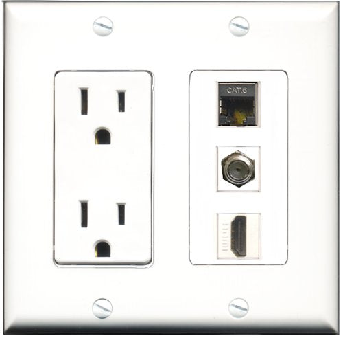RiteAV - 15 Amp Power Outlet 1 Port HDMI 1 Port Coax 1 Port Shielded Cat6 Ethernet Ethernet Decorative Wall Plate