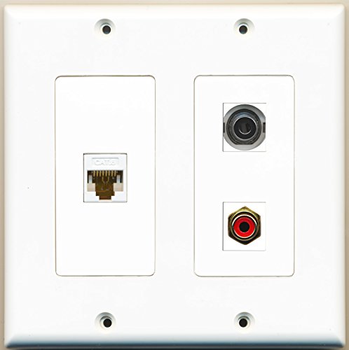 RiteAV - 1 Port RCA Red 1 Port 3.5mm 1 Port Cat6 Ethernet White - 2 Gang Wall Plate
