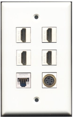 RiteAV - 4 Port HDMI 1 S-Video 1 Cat5e Ethernet White Wall Plate
