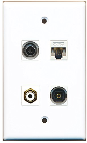 RiteAV - 1 Port RCA White 1 Port Toslink 1 Port 3.5mm 1 Port Cat5e Ethernet White Wall Plate