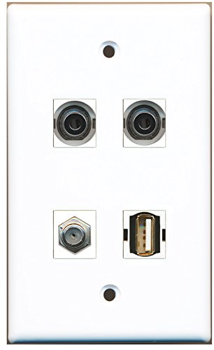 RiteAV - 1 Port Coax Cable TV- F-Type 1 Port USB A-A 2 Port 3.5mm Wall Plate