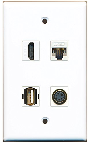 RiteAV - 1 Port HDMI 1 Port USB A-A 1 Port S-Video 1 Port Cat5e Ethernet White Wall Plate