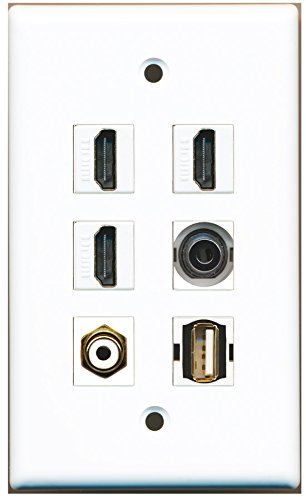 RiteAV - 3 HDMI 1 Port RCA White 1 Port USB A-A 1 Port 3.5mm Wall Plate