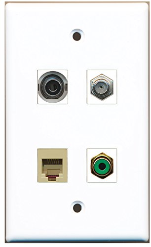 RiteAV - 1 Port RCA Green 1 Port Coax Cable TV- F-Type 1 Port Phone RJ11 RJ12 Beige 1 Port 3.5mm Wall Plate
