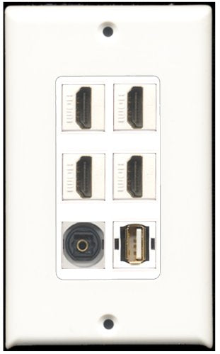 RiteAV - 4 Port HDMI 1 USB A-A 1 Toslink Wall Plate White