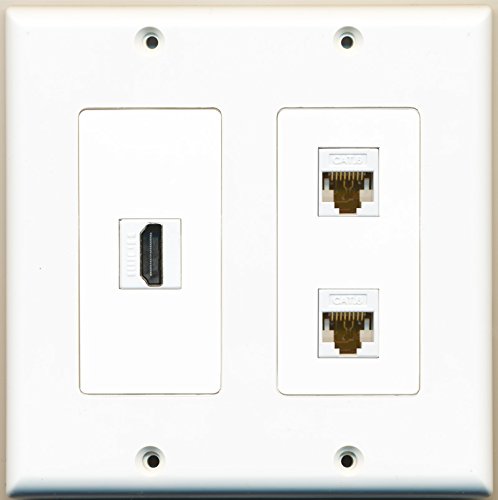 RiteAV Piastra A Muro Decorativa 1 Porta HDMI + 2 Porte Cat6 Ethernet - Colore Nero - Connessione Senza Attrezzi