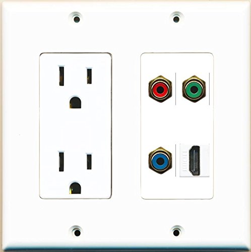 RiteAV Power Outlet HDMI White RCA Red RCA Green RCA Blue Wall Plate White