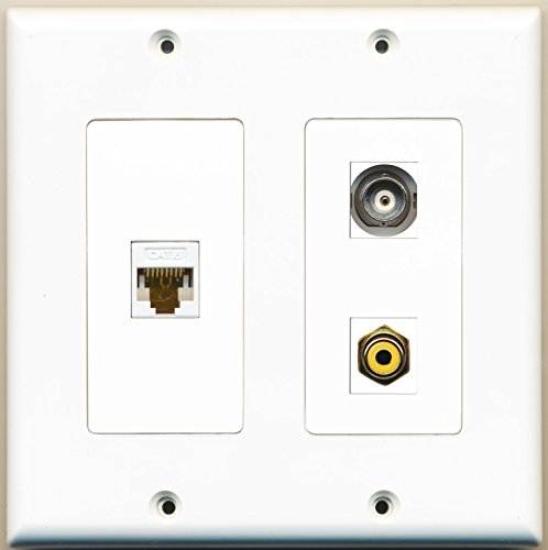 RiteAV - 1 Port RCA Yellow 1 Port BNC 1 Port Cat6 Ethernet White - 2 Gang Wall Plate