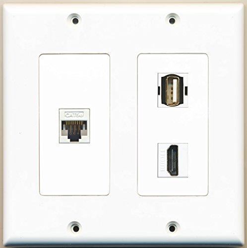 RiteAV - 1 Port HDMI 1 Port USB A-A 1 Port Cat5e Ethernet White - 2 Gang Wall Plate