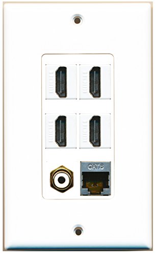 RiteAV - 4 Port HDMI 1 RCA White 1 Shielded Cat6 Ethernet Wall Plate Decorative