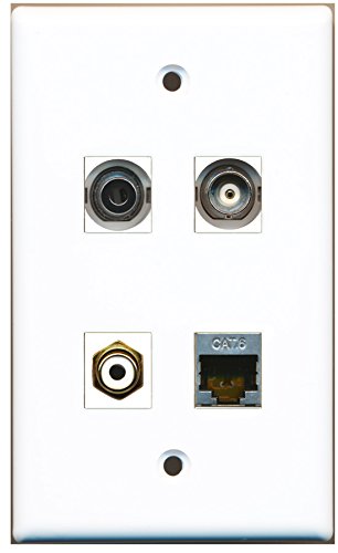 RiteAV - 1 Port RCA White 1 Port Shielded Cat6 Ethernet 1 Port 3.5mm 1 Port BNC Wall Plate