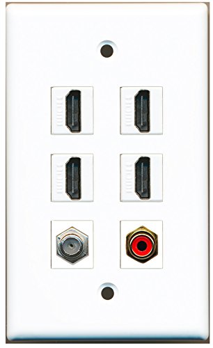 RiteAV - 4 HDMI 1 Port RCA Red 1 Port Coax Cable TV- F-Type Wall Plate