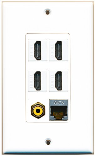RiteAV - 4 Port HDMI 1 RCA Yellow 1 Shielded Cat6 Ethernet Wall Plate Decorative
