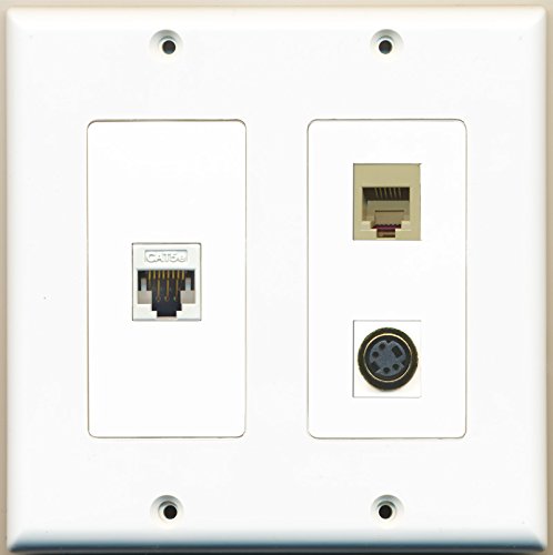 RiteAV - 1 Port Phone RJ11 RJ12 Beige 1 Port S-Video 1 Port Cat5e Ethernet White - 2 Gang Wall Plate