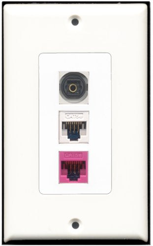 RiteAV - 1 Port Toslink 1 Cat5e Ethernet White 1 Cat5e Ethernet Pink Wall Plate Decorative