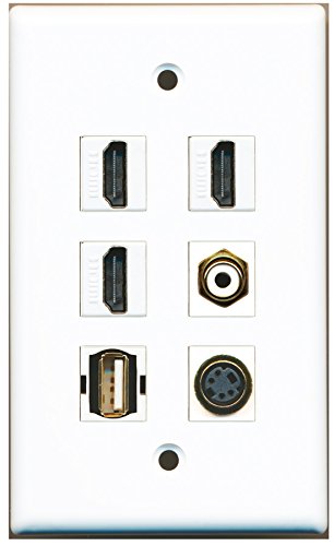 RiteAV - 3 HDMI 1 Port RCA White 1 Port USB A-A 1 Port S-Video Wall Plate