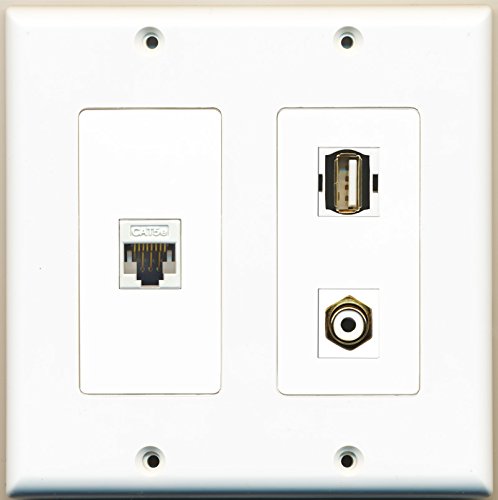 RiteAV - 1 Port RCA White 1 Port USB A-A 1 Port Cat5e Ethernet White - 2 Gang Wall Plate
