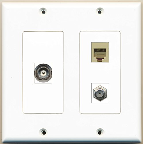 RiteAV - 1 Port Coax Cable TV- F-Type 1 Port Phone RJ11 RJ12 Beige 1 Port BNC - 2 Gang Wall Plate