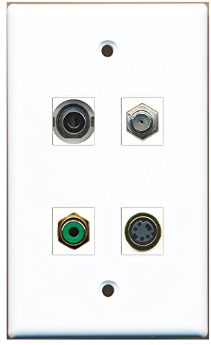 RiteAV - 1 Port RCA Green 1 Port Coax Cable TV- F-Type 1 Port S-Video 1 Port 3.5mm Wall Plate