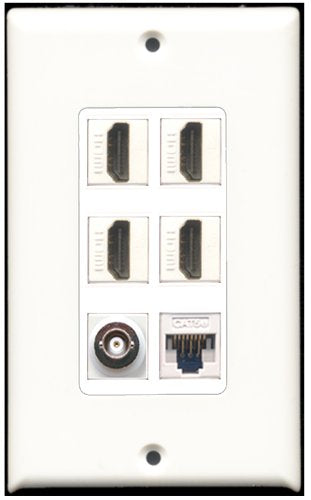 RiteAV - 4 Port HDMI 1 BNC 1 Cat5e Ethernet White Wall Plate White