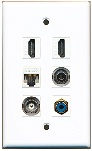 RiteAV - 2 HDMI 1 Port RCA Blue 1 Port 3.5mm 1 Port BNC 1 Port Cat5e Ethernet White Wall Plate