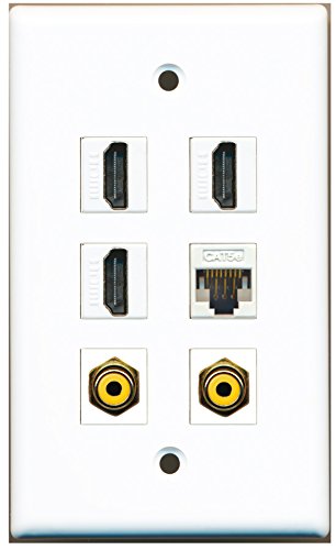 RiteAV - 3 HDMI 2 Port RCA Yellow 1 Port Cat5e Ethernet White Wall Plate