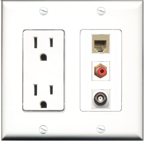 RiteAV - 15 Amp Power Outlet 1 Port RCA Red 1 Port Phone Beige 1 Port BNC Decorative Wall Plate